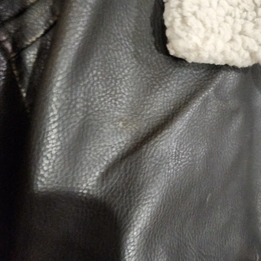 Arizona Jean Company Mens Black Faux Leather Sherpa Collar Bomber Jacket M y2k